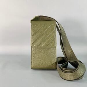 OFF-WHITE One Size Green Olive Embossed Pebble Grain Leather Phone Bag